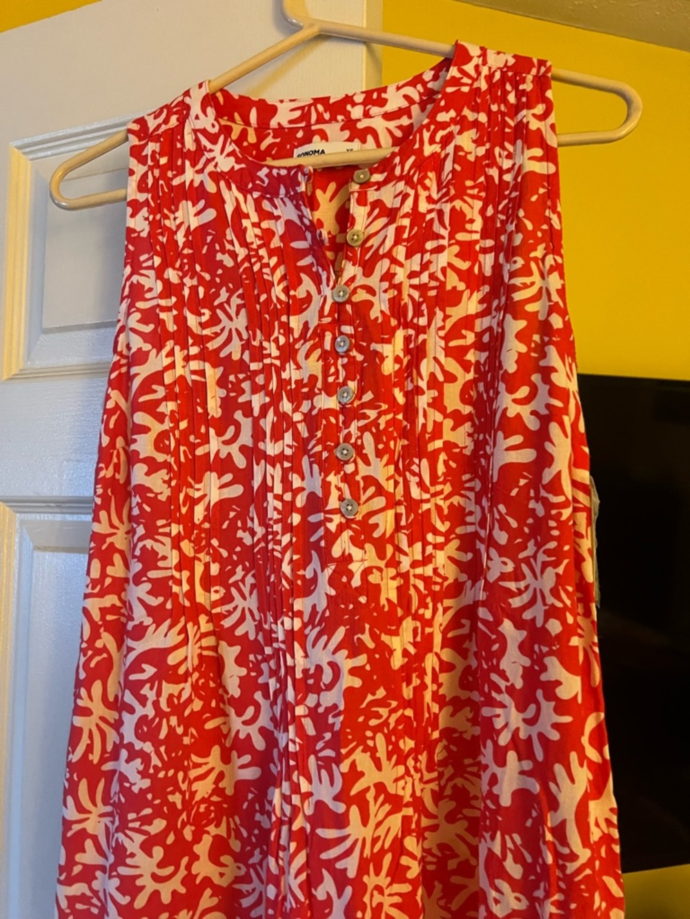 Sonoma Red & White Sleeveless Pintuck Midi Dress